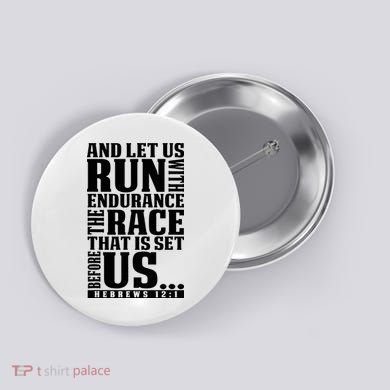 Christian Bible Verse Let Us Run With Endurance Running Gift Button