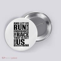 Christian Bible Verse Let Us Run With Endurance Running Gift Button thumb 0