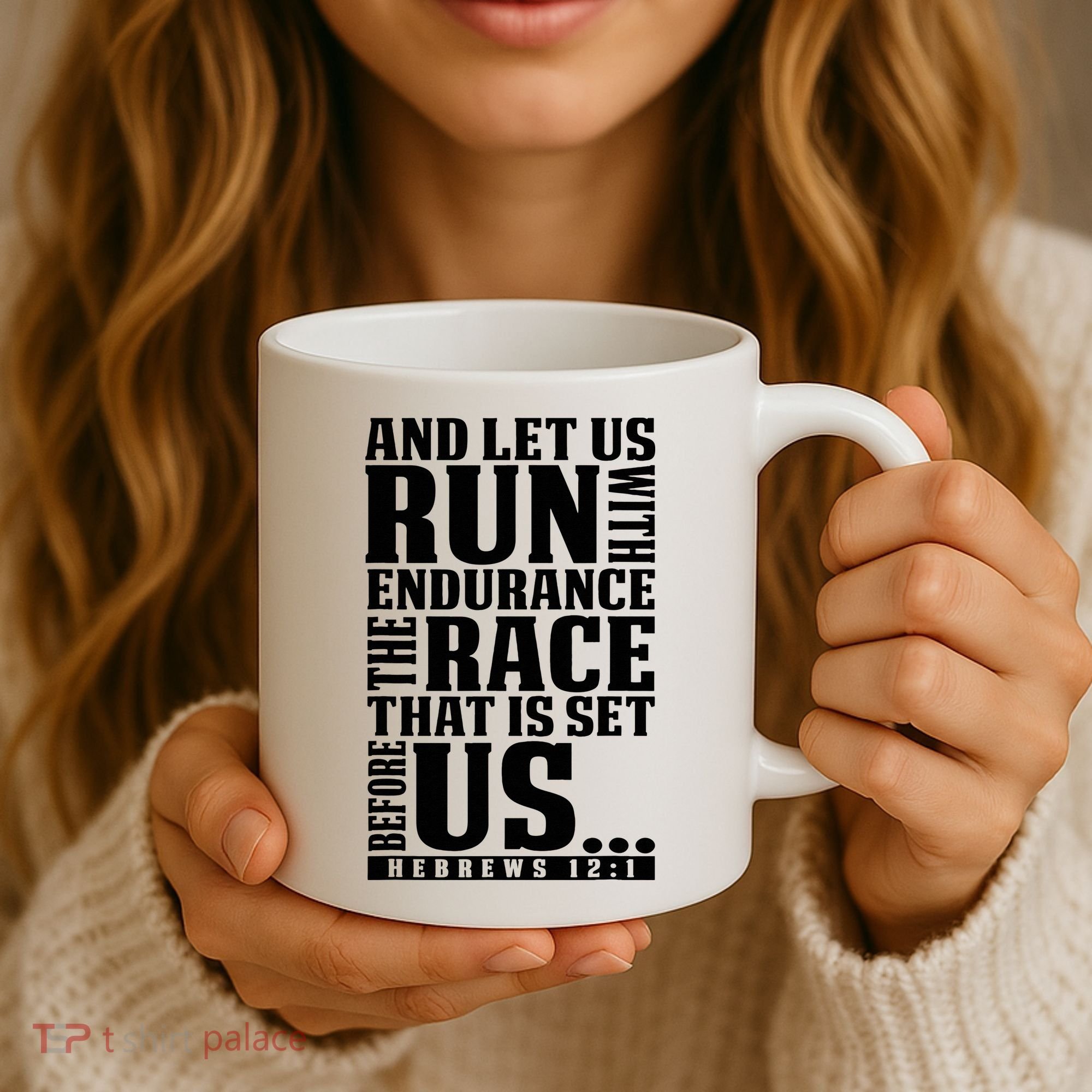 Christian Bible Verse Let Us Run With Endurance Running Gift Coffee Mug