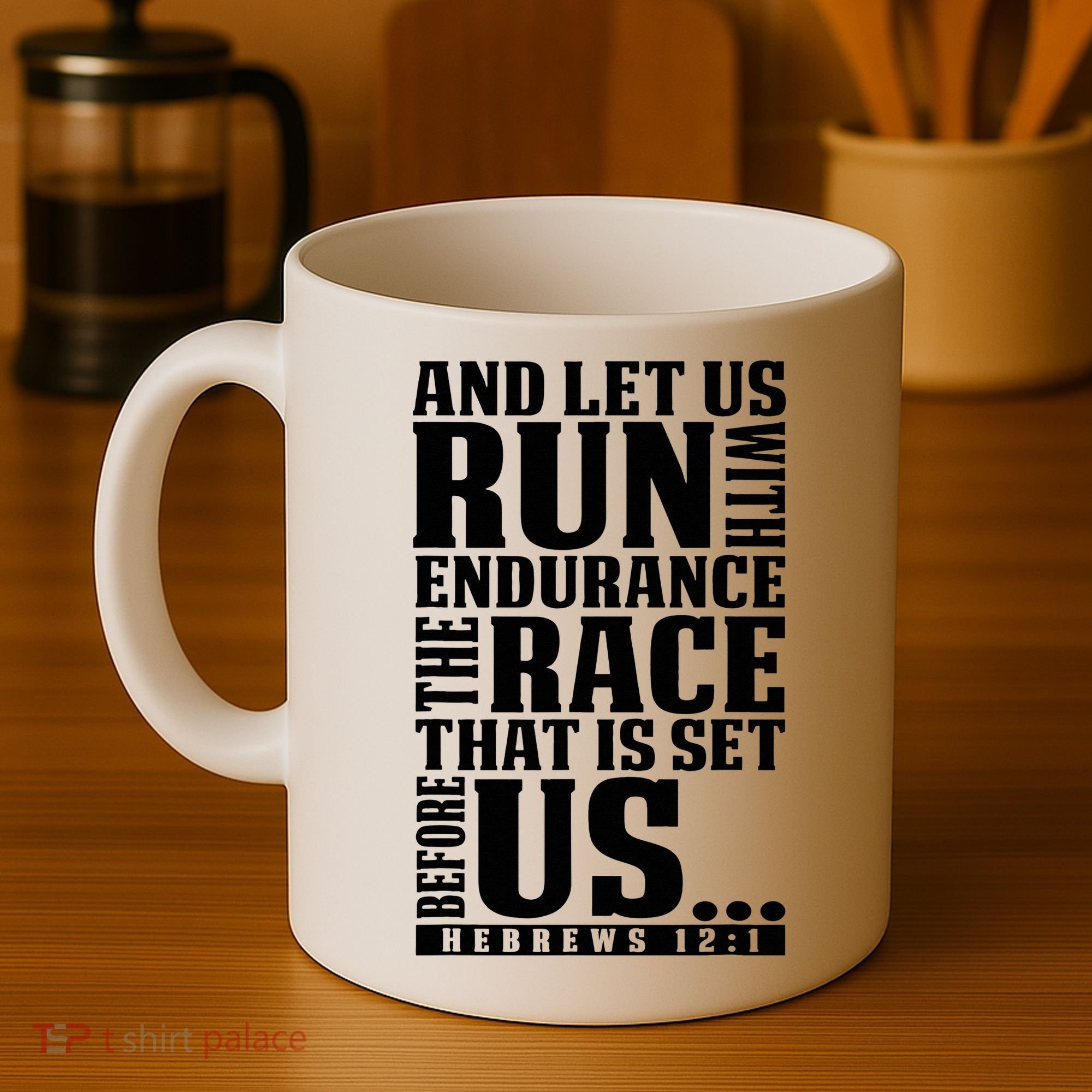 Christian Bible Verse Let Us Run With Endurance Running Gift Coffee Mug