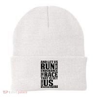 Christian Bible Verse Let Us Run With Endurance Running Gift Beanie thumb 0
