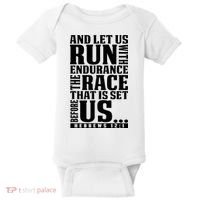 Christian Bible Verse Let Us Run With Endurance Running Gift Baby Bodysuit thumb 0