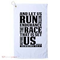 Christian Bible Verse Let Us Run With Endurance Running Gift Golf Towel thumb 0