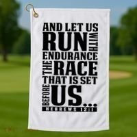 Christian Bible Verse Let Us Run With Endurance Running Gift Golf Towel thumb 1