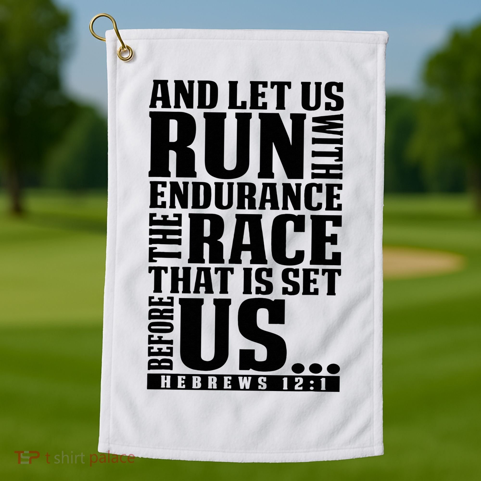 Christian Bible Verse Let Us Run With Endurance Running Gift Golf Towel