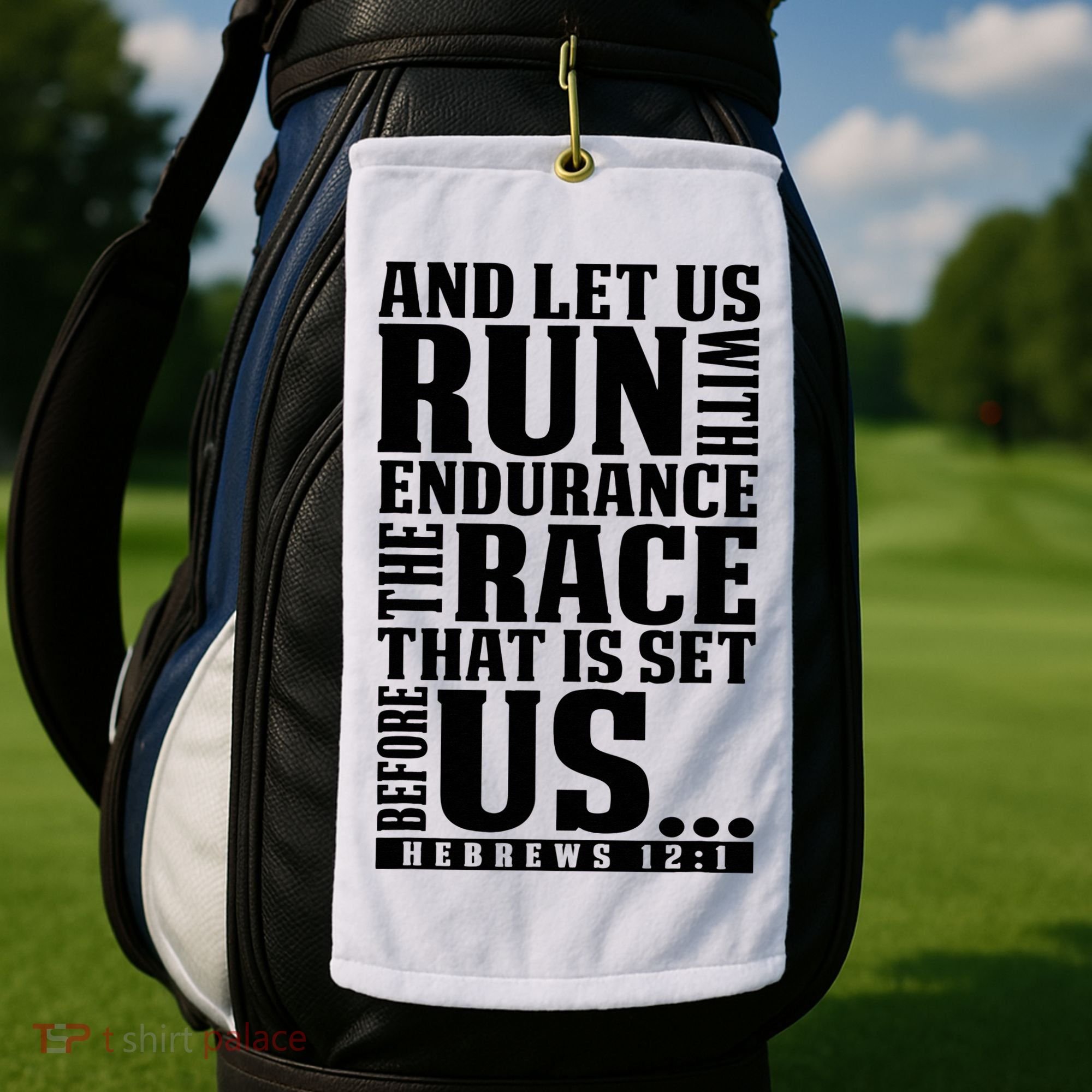Christian Bible Verse Let Us Run With Endurance Running Gift Golf Towel