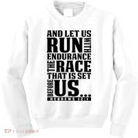 Christian Bible Verse Let Us Run With Endurance Running Gift Kids Sweatshirt thumb 0