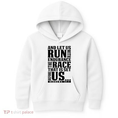 Christian Bible Verse Let Us Run With Endurance Running Gift Kids Hoodie