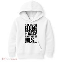 Christian Bible Verse Let Us Run With Endurance Running Gift Kids Hoodie thumb 0