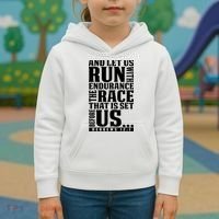 Christian Bible Verse Let Us Run With Endurance Running Gift Kids Hoodie thumb 3