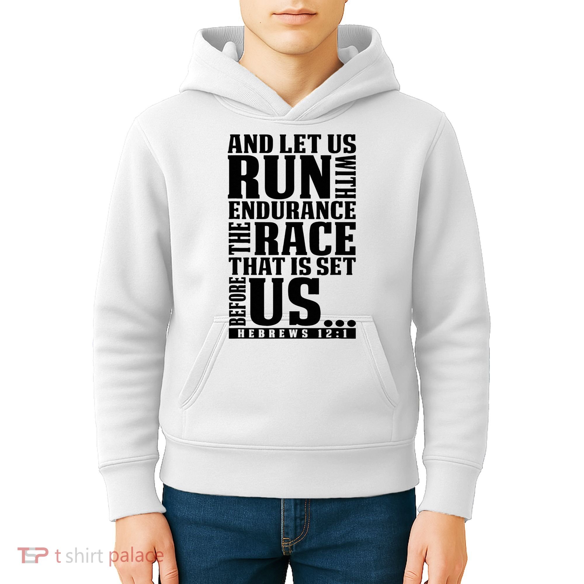 Christian Bible Verse Let Us Run With Endurance Running Gift Kids Hoodie
