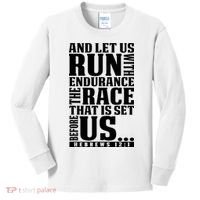 Christian Bible Verse Let Us Run With Endurance Running Gift Kids Long Sleeve Shirt thumb 0