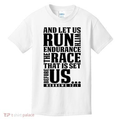 Christian Bible Verse Let Us Run With Endurance Running Gift Kids T-Shirt
