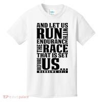 Christian Bible Verse Let Us Run With Endurance Running Gift Kids T-Shirt thumb 0