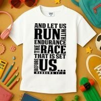 Christian Bible Verse Let Us Run With Endurance Running Gift Kids T-Shirt thumb 3