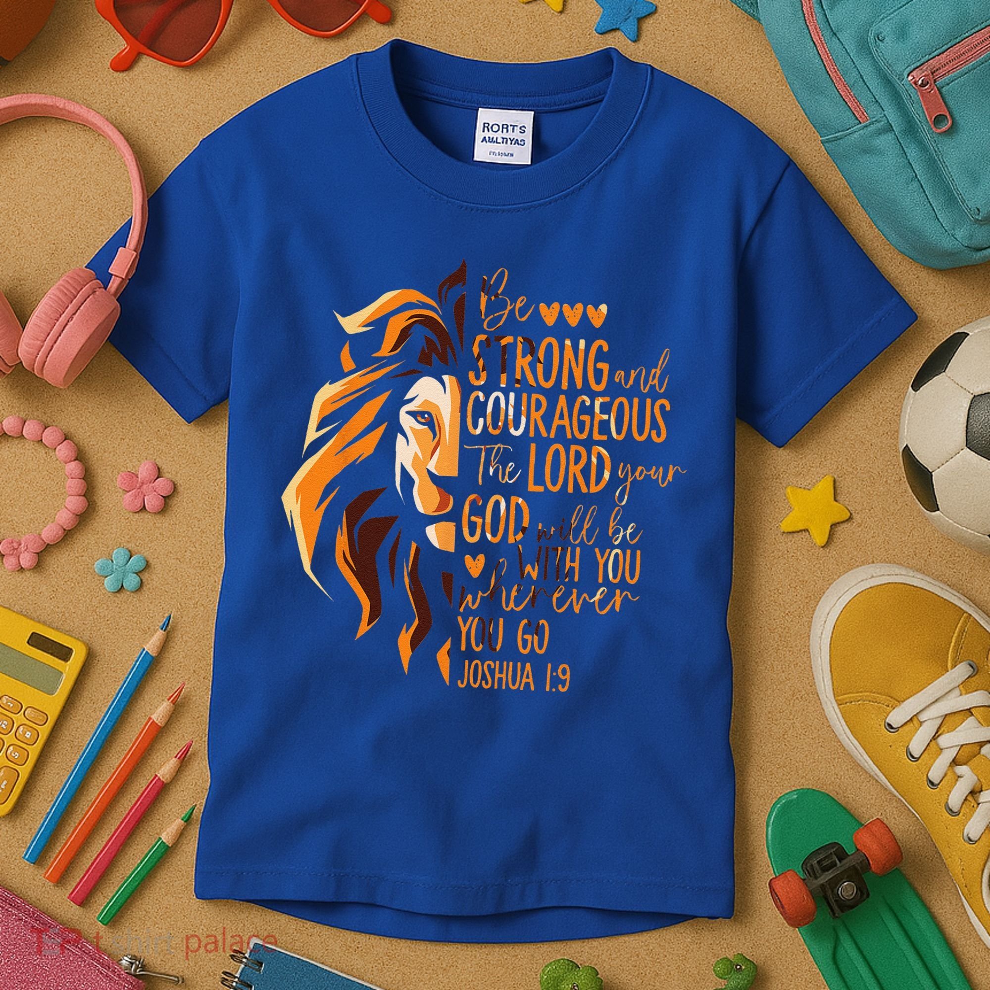 Christian Bible Verse Joshua 19 Lion Kids T-Shirt