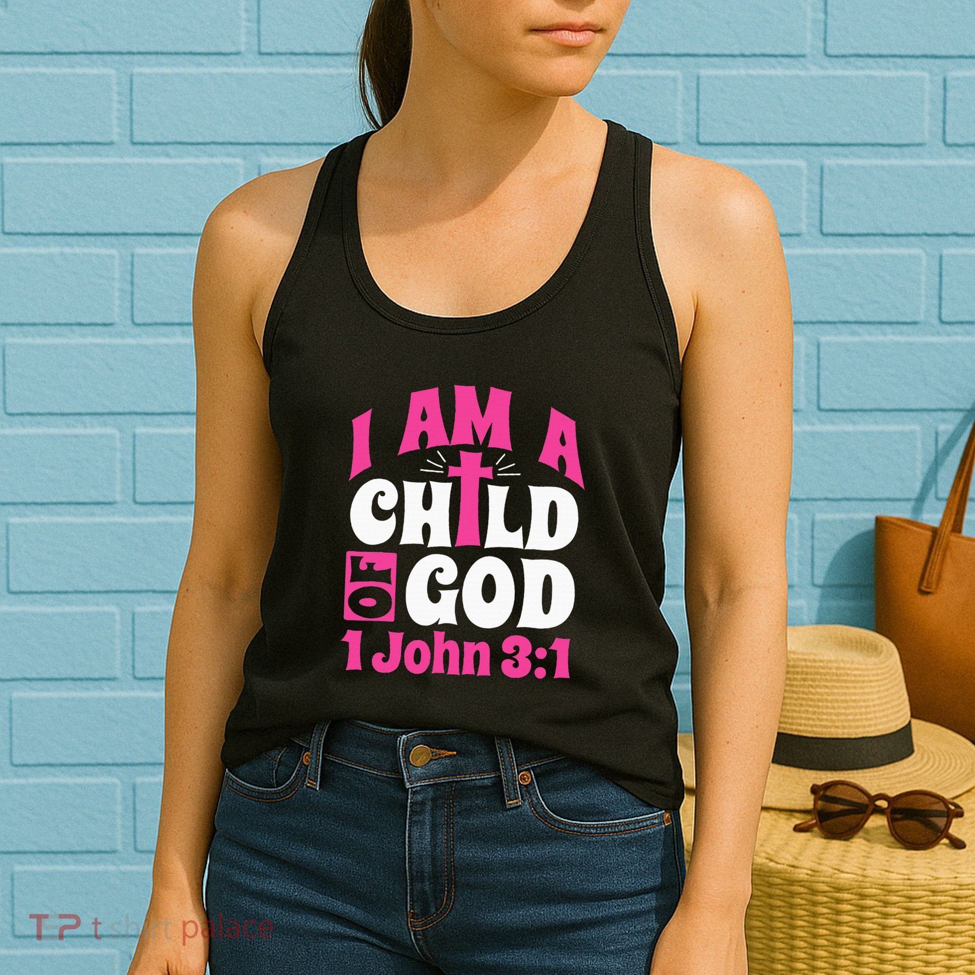 Christian Bible Verse I Am A Child Of God 1 John 31 Cross Women's Tank Top