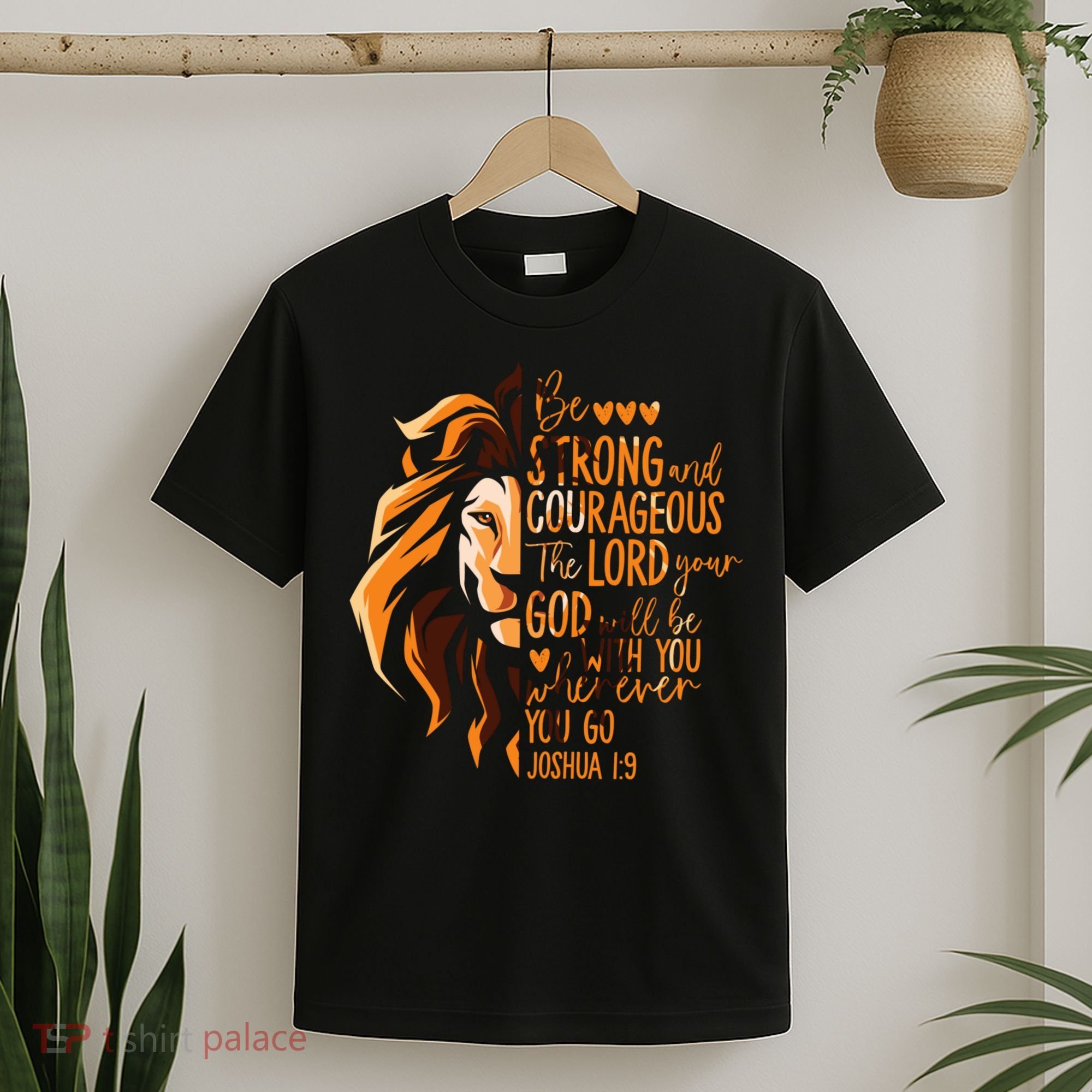 Christian Bible Verse Joshua 1:9 Lion Inspirational Religious Faith Jesus God T-Shirt