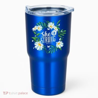 Christian Bible Verse She Is Strong Proverbs 3125 Flower Tumbler