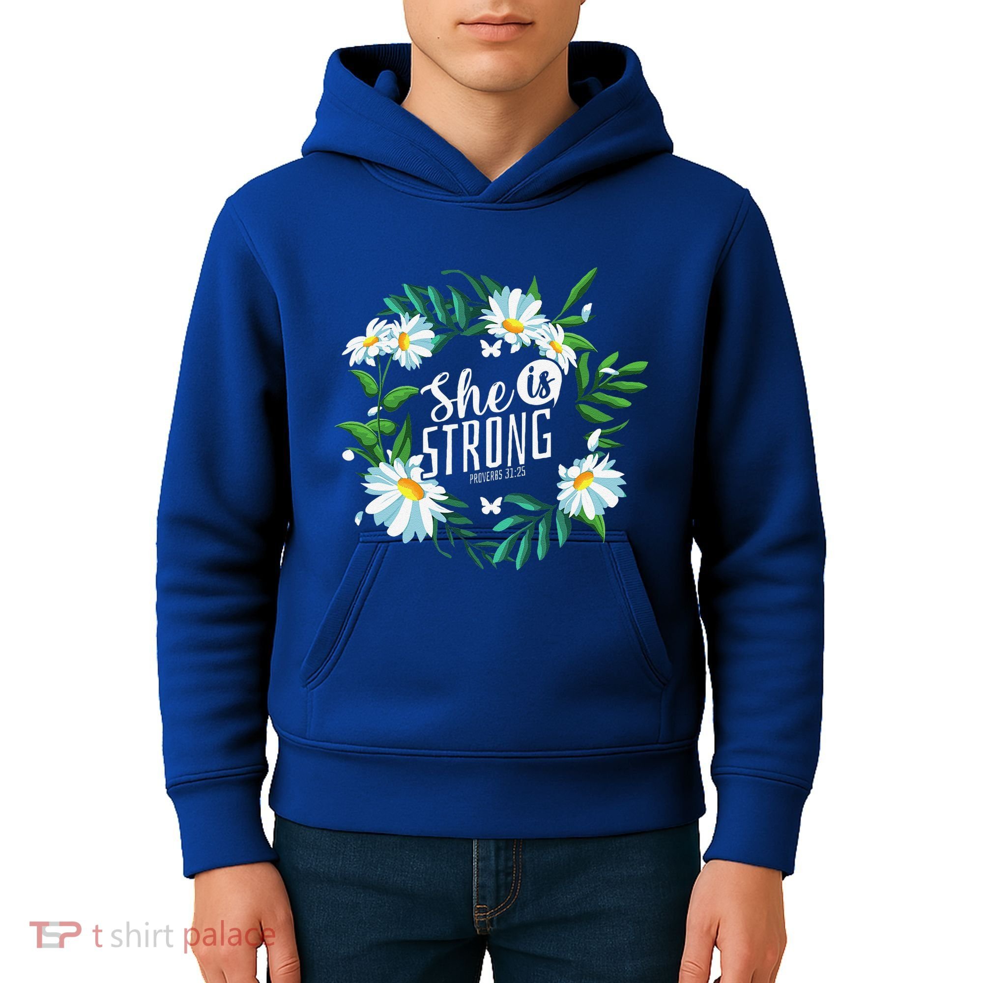 Christian Bible Verse She Is Strong Proverbs 3125 Flower Kids Hoodie