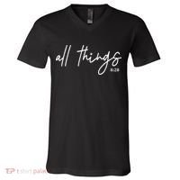 Christian Bible Verse Romans All Things Faith Religious V-Neck T-Shirt thumb 0