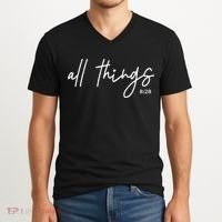 Christian Bible Verse Romans All Things Faith Religious V-Neck T-Shirt thumb 2