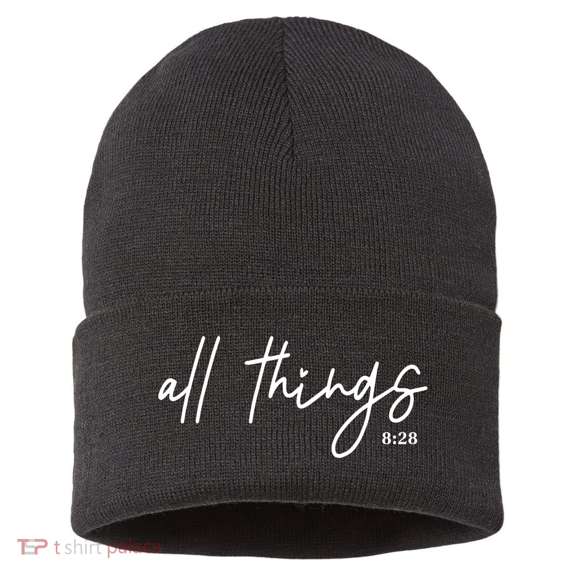 Christian Bible Verse Romans All Things Faith Religious Sustainable Knit Beanie