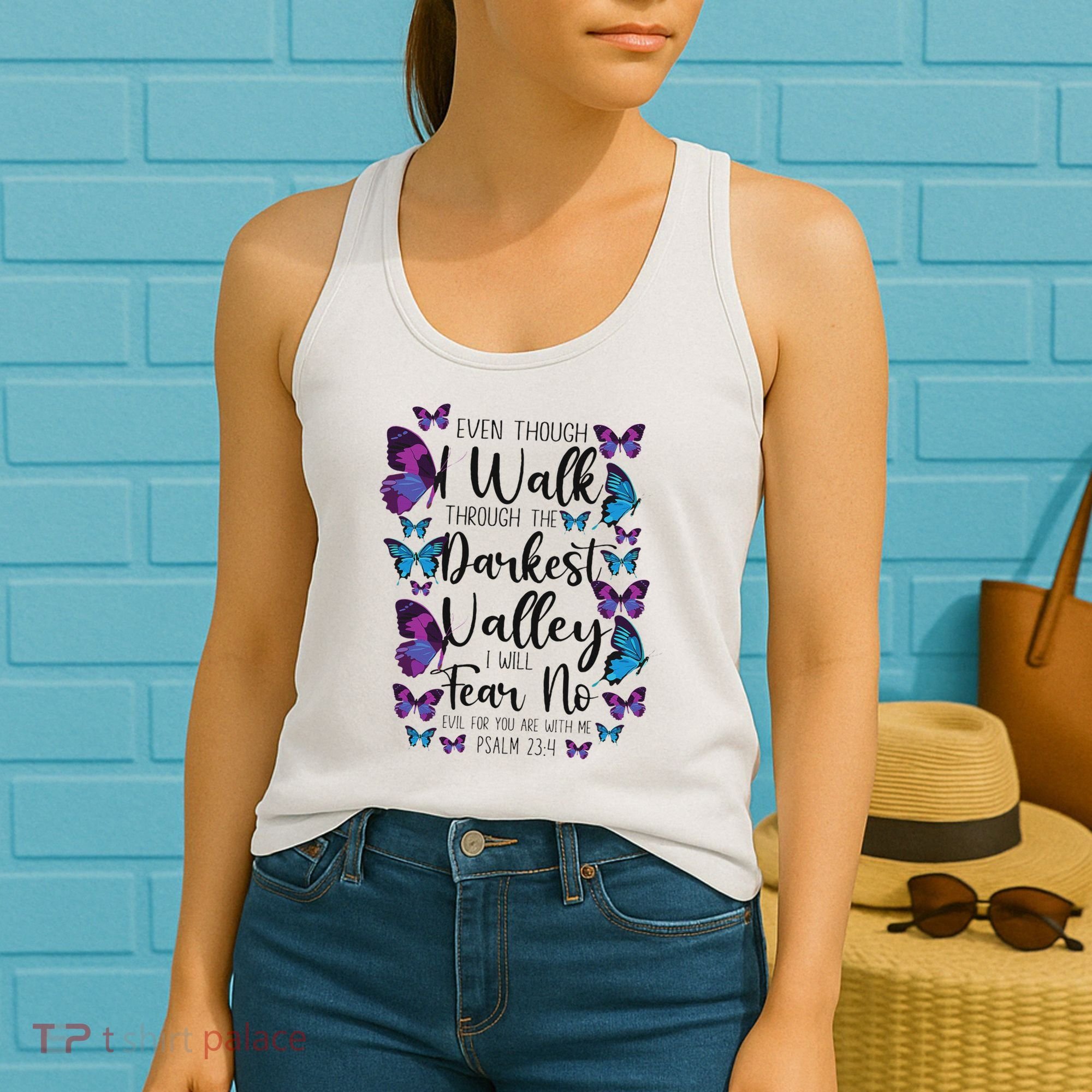 Christian Bible Verse Quote Butterfly Psalm 234 Women's Tank Top