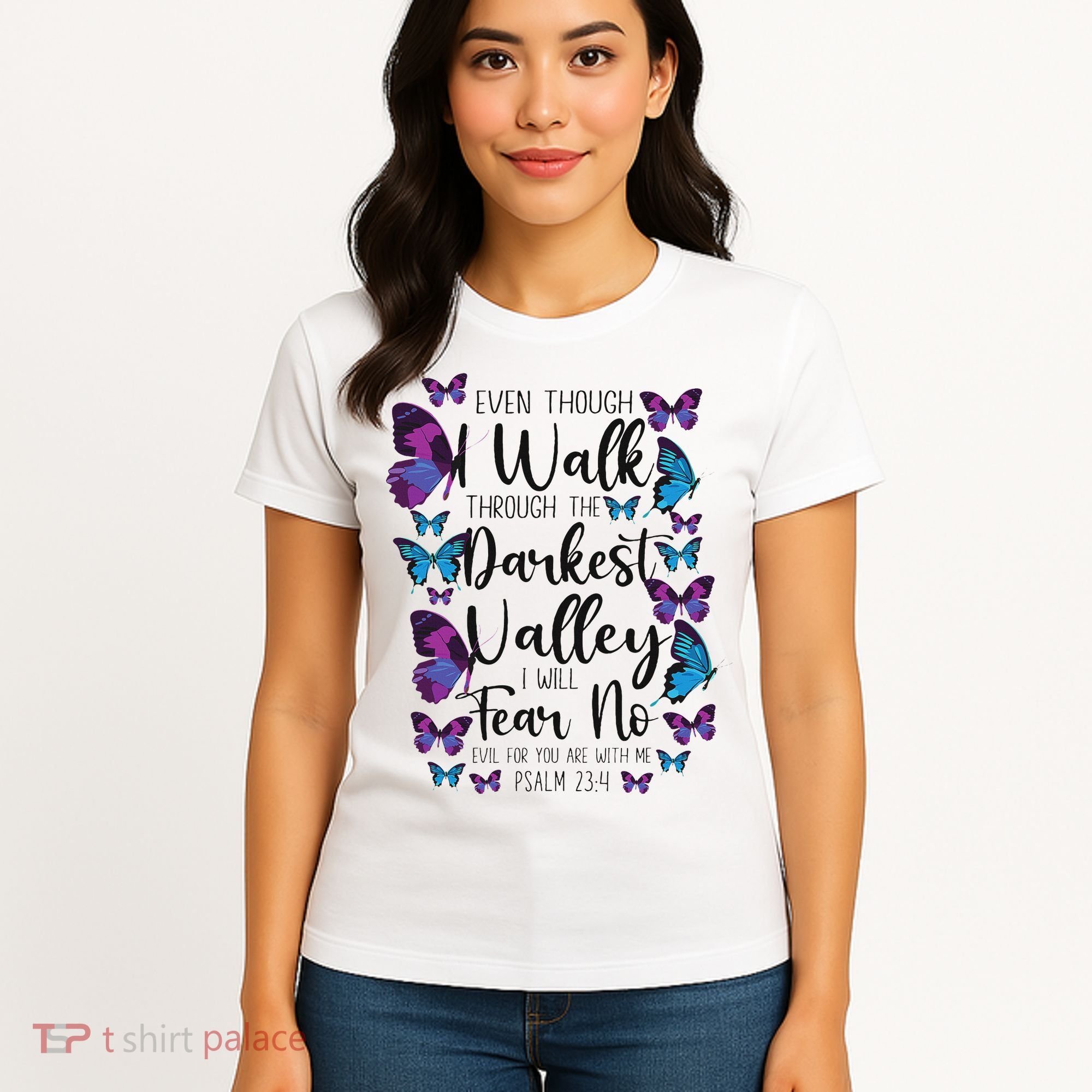 Christian Bible Verse Quote Butterfly Psalm 234 Women's T-Shirt