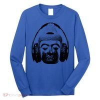 Chilling Buddha With Headphones Music Dj Great Gift Long Sleeve Shirt thumb 0