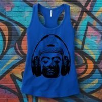 Chilling Buddha With Headphones Music Dj Great Gift Women's Tank Top thumb 3