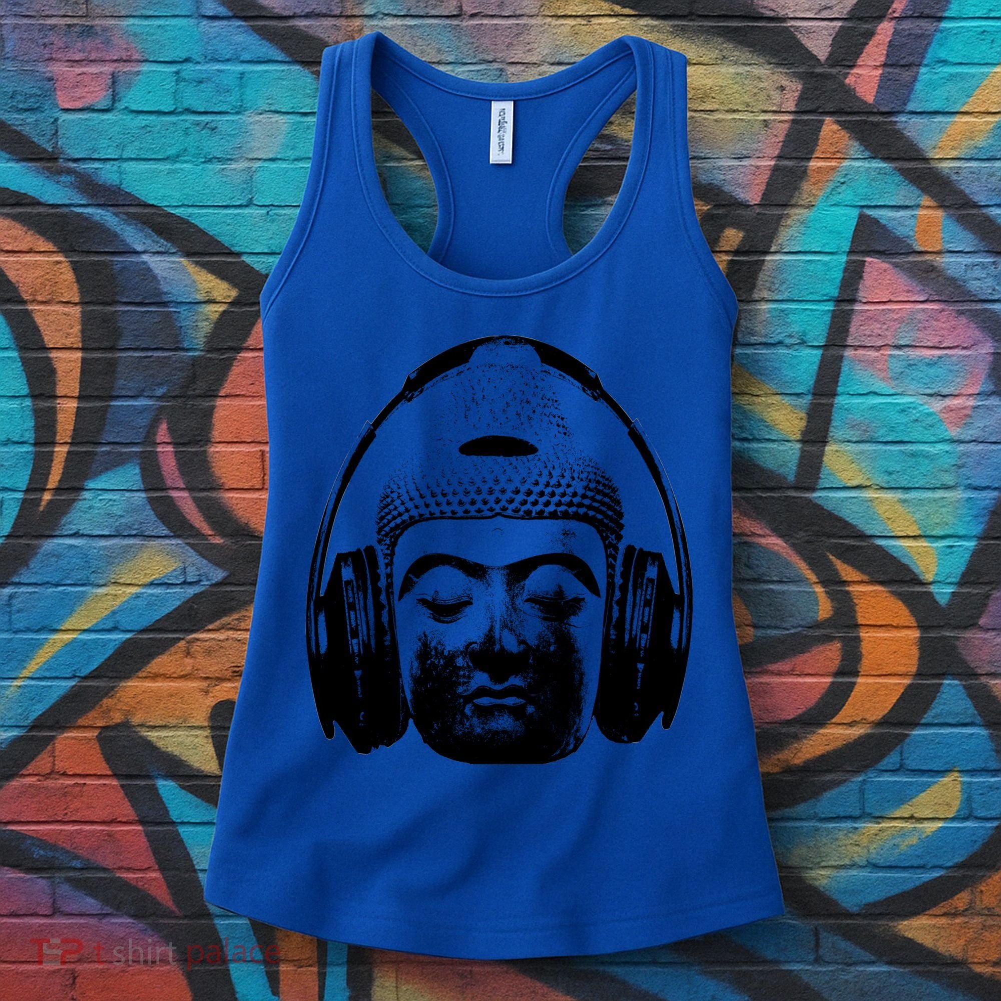 Chilling Buddha With Headphones Music Dj Great Gift Women's Tank Top