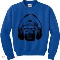 Chilling Buddha With Headphones Music Dj Great Gift Kids Sweatshirt thumb 0