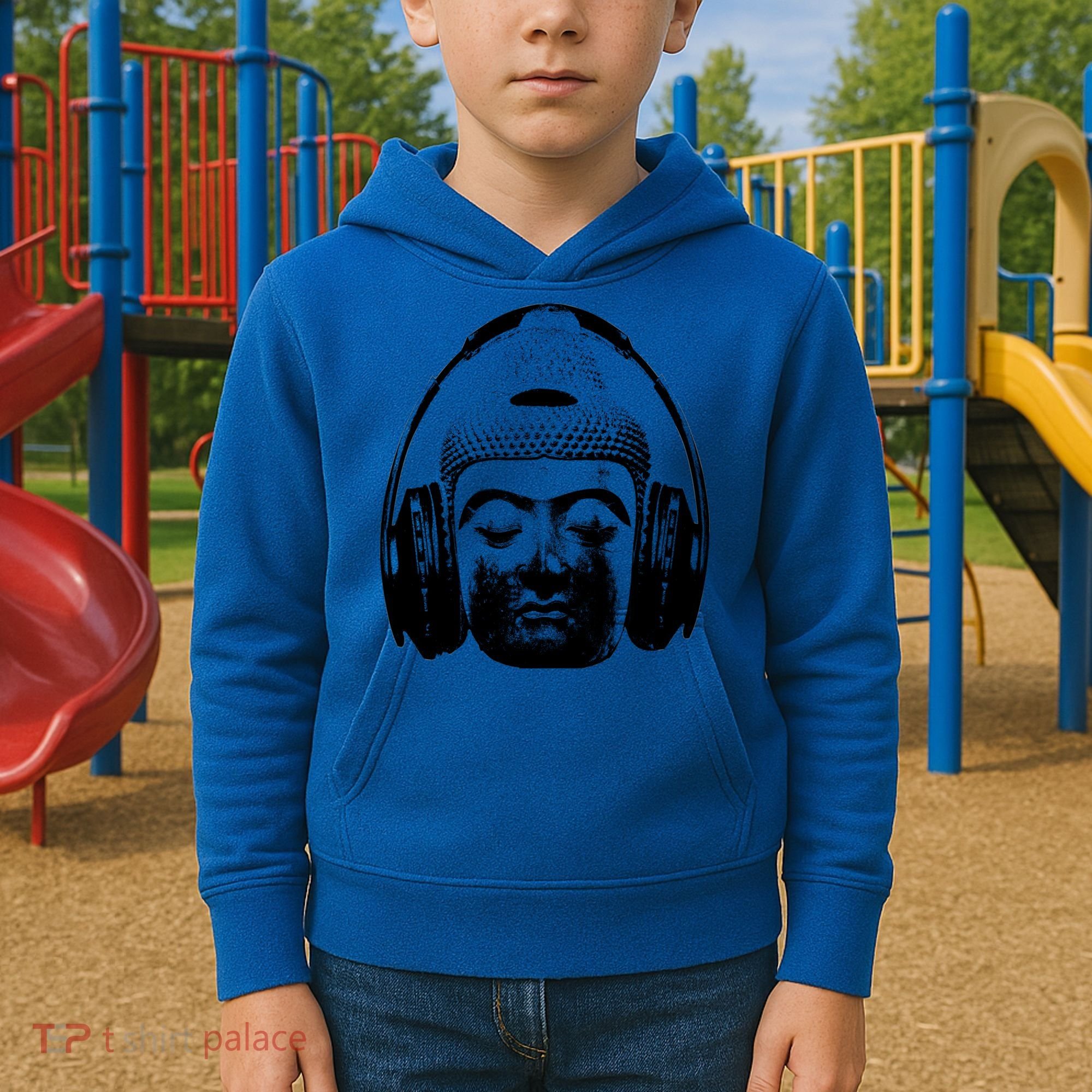 Chilling Buddha With Headphones Music Dj Great Gift Kids Hoodie