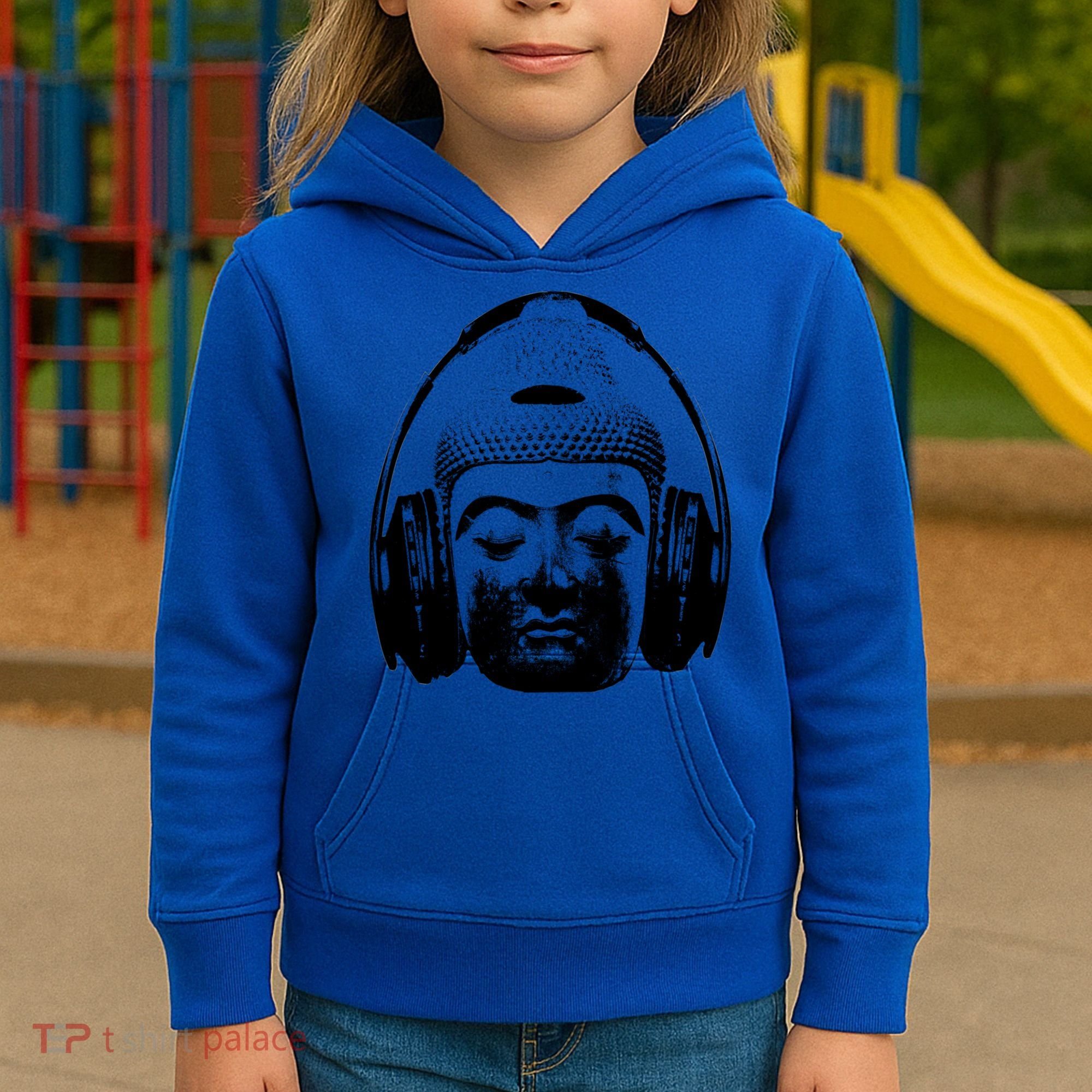 Chilling Buddha With Headphones Music Dj Great Gift Kids Hoodie