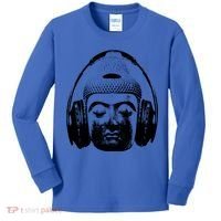 Chilling Buddha With Headphones Music Dj Great Gift Kids Long Sleeve Shirt thumb 0