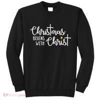 Christmas Begins With Christ Snowman Christian Religious Sweatshirt thumb 0