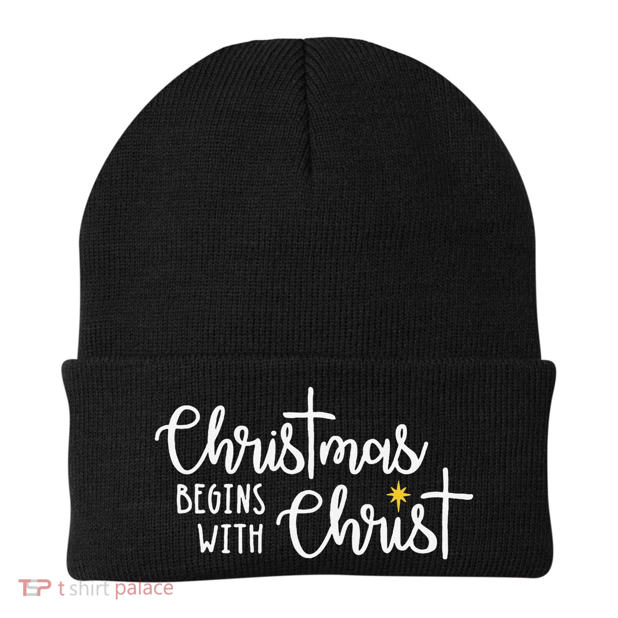 Christmas Begins With Christ Snowman Christian Religious Beanie