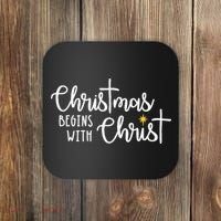 Christmas Begins With Christ Snowman Christian Religious Coaster thumb 0