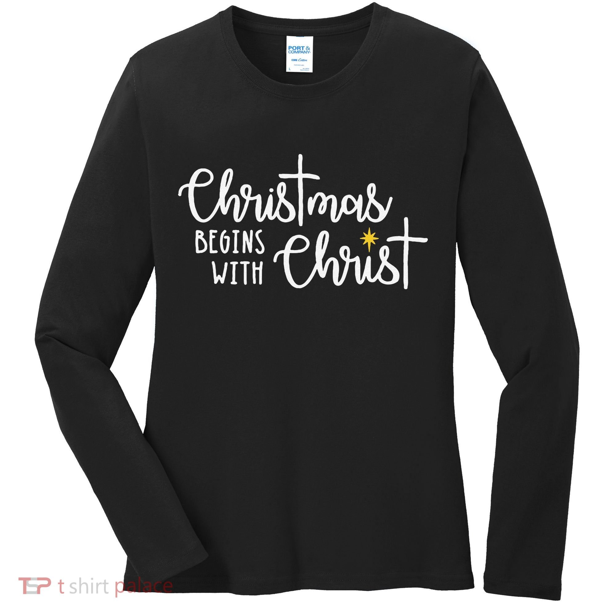 Christmas Begins With Christ Snowman Christian Religious Women's Long Sleeve Shirt