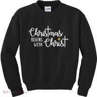 Christmas Begins With Christ Snowman Christian Religious Kids Sweatshirt thumb 0