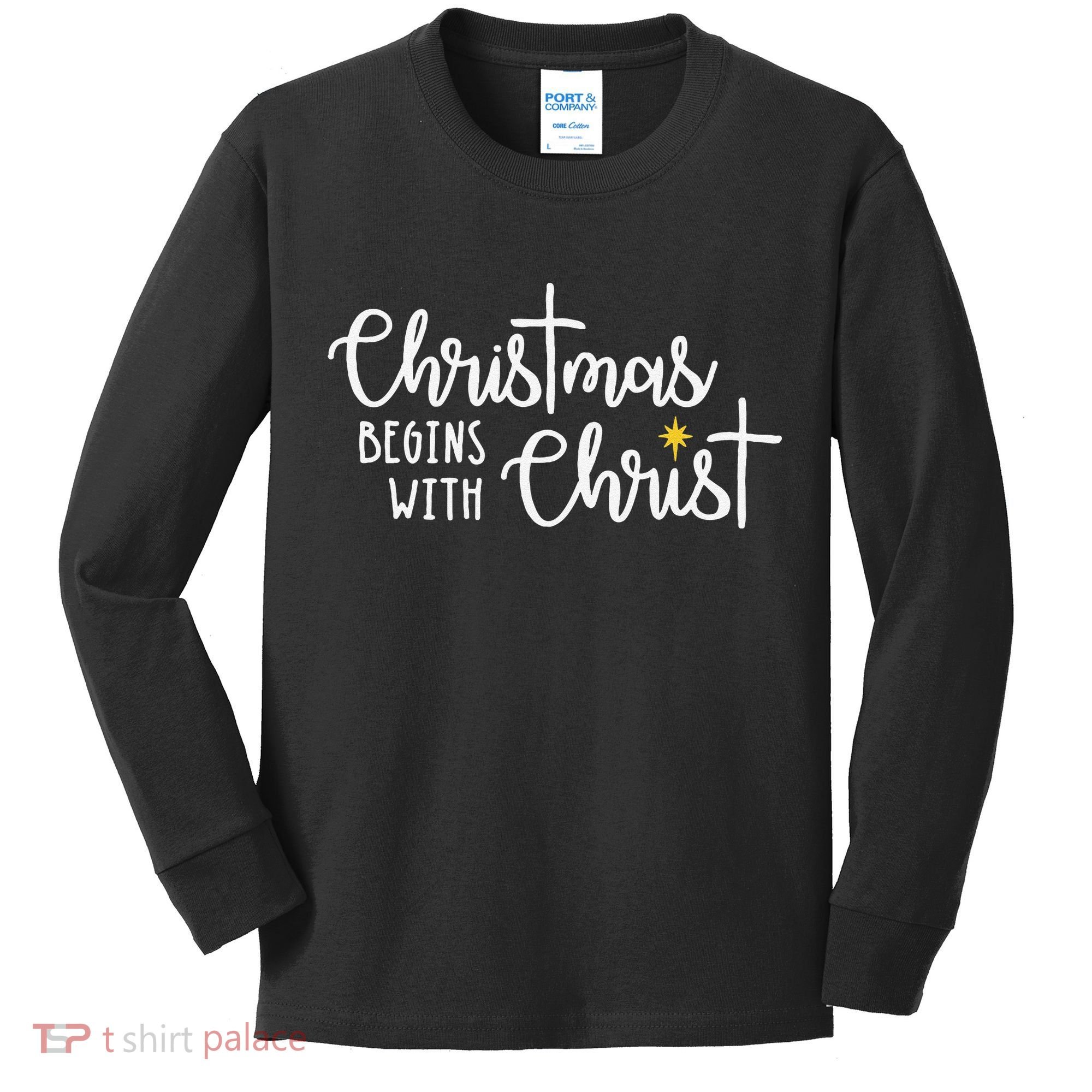 Christmas Begins With Christ Snowman Christian Religious Kids Long Sleeve Shirt