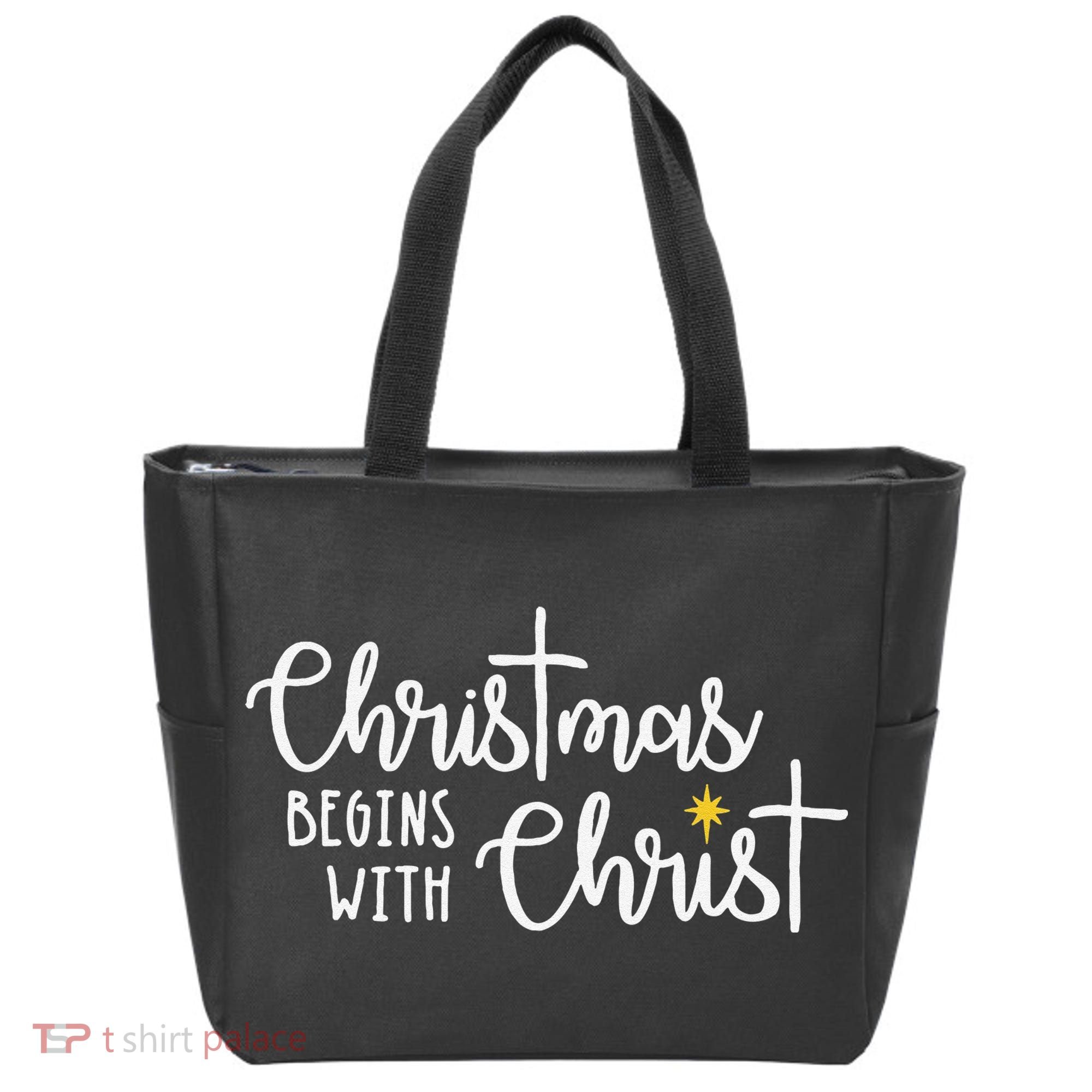 Christmas Begins With Christ Snowman Christian Religious Tote Bag