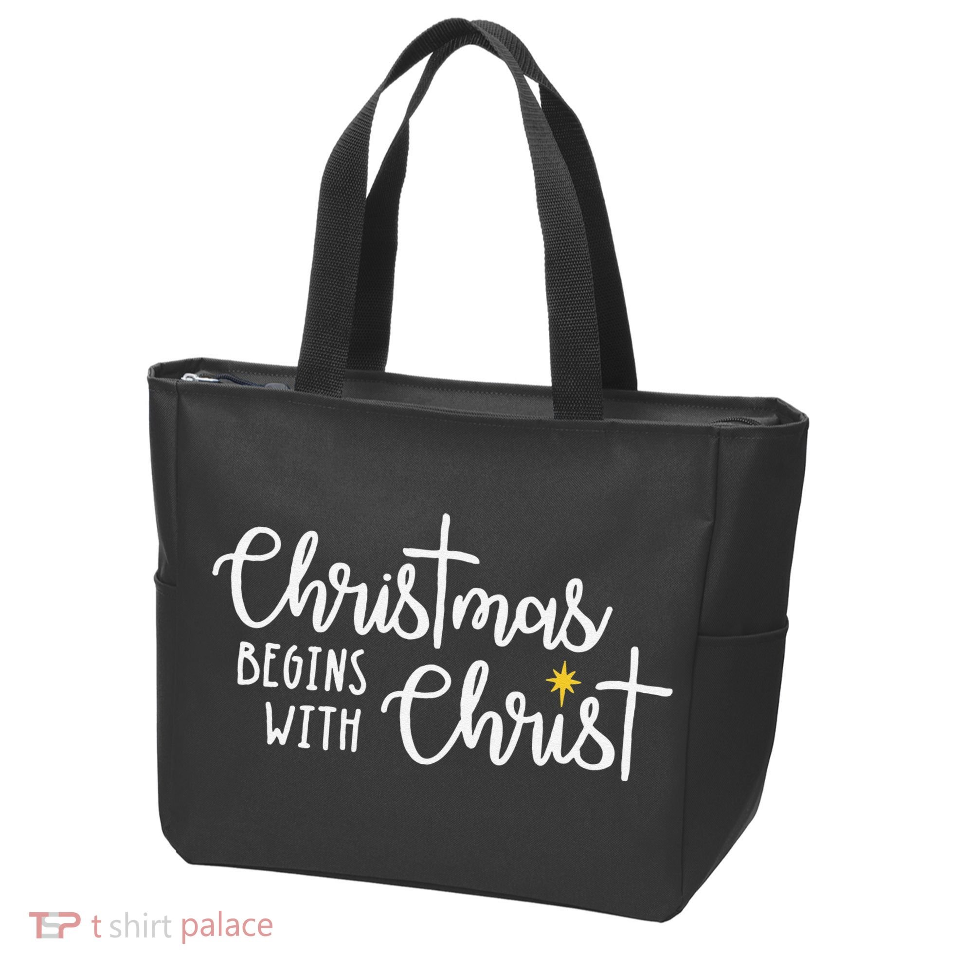 Christmas Begins With Christ Snowman Christian Religious Tote Bag