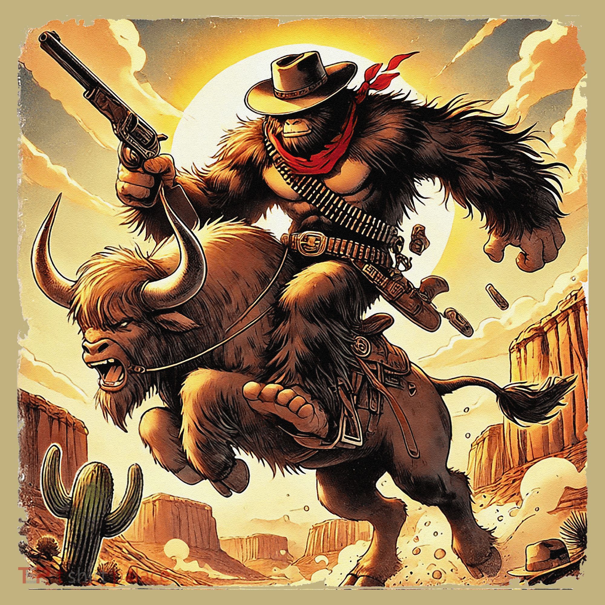 Cowboy Bigfoot Western Vintage Rodeo Graphic Poster T-Shirt