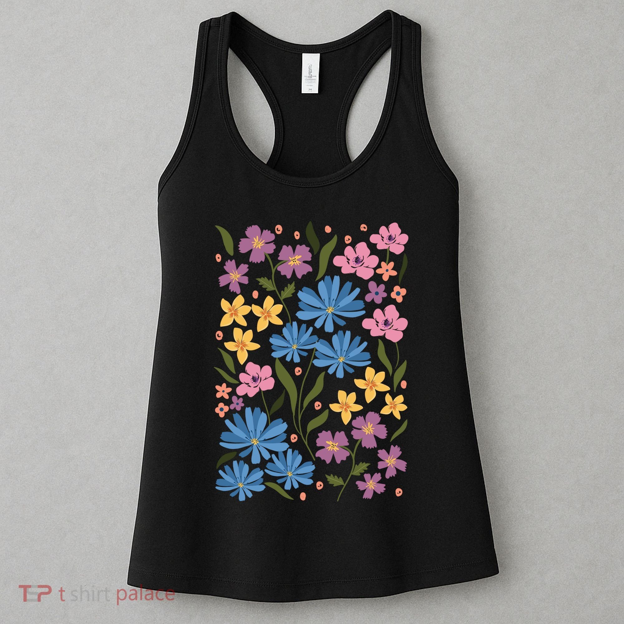 Cute Boho Wildflower Floral Pattern Women's Tank Top