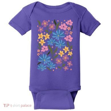 Cute Boho Wildflower Floral Pattern Baby Bodysuit