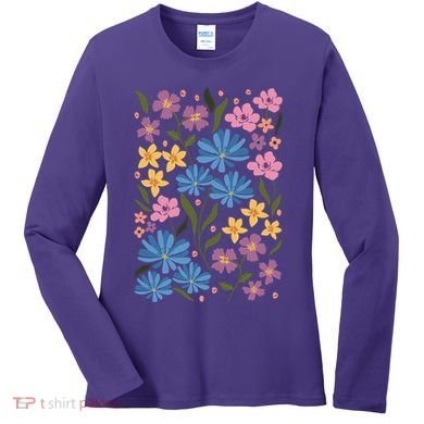 Cute Boho Wildflower Floral Pattern Women's Long Sleeve Shirt