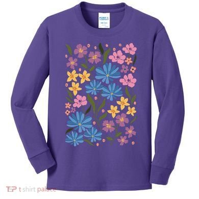 Cute Boho Wildflower Floral Pattern Kids Long Sleeve Shirt