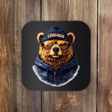 Cool Bear With Beanie Sunglasses Vintage Chicago Coaster